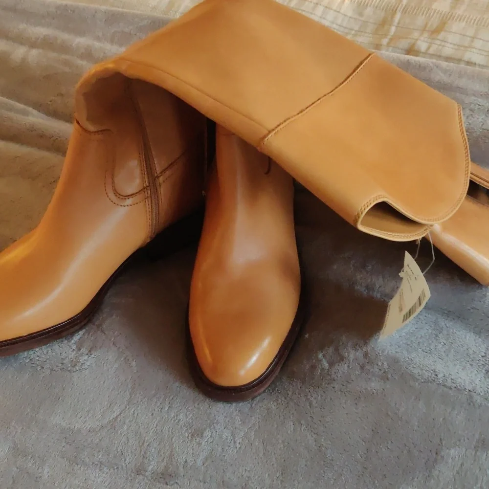 New!Vince Camuto camel leather knee boots Y2K Shabbychic Cottagecore Vintag - Picture 2 of 14